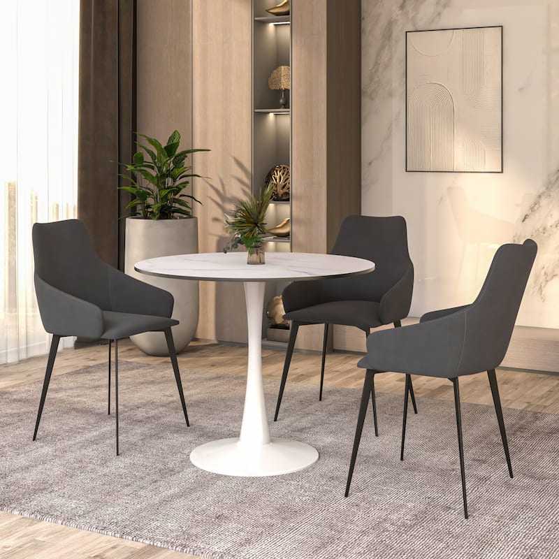 Bristol 35" Round Dining Table with Modern Glass, MDF or Sintered Stone - Sturdy Steel Pedestal Base for Kitchen, Dining, Cafe