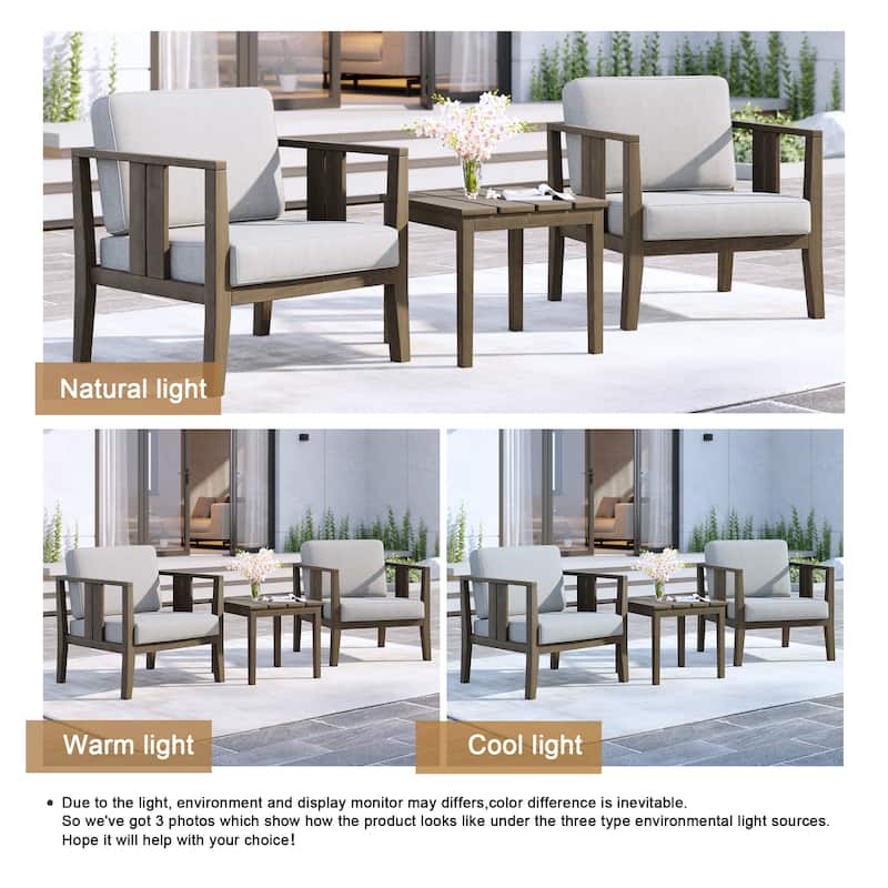 Uixe 3-piece Teak Solid Wood Outdoor Arm Chairs with Side Table Set