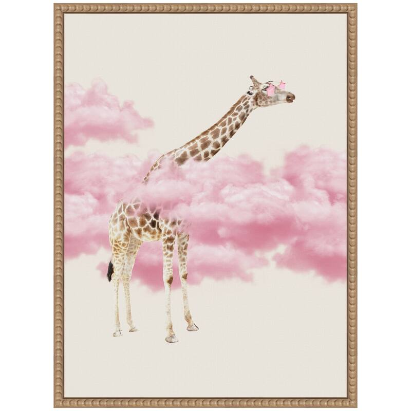 Kate and Laurel Sylvie Giraffe In Pink Clouds Framed Canvas by July Art Prints
