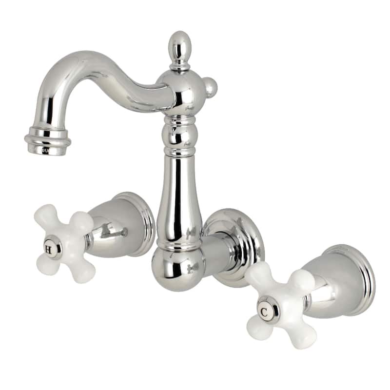 Heritage Two-Handle 3-Hole Wall Mount Bathroom Faucet - Polished Chrome