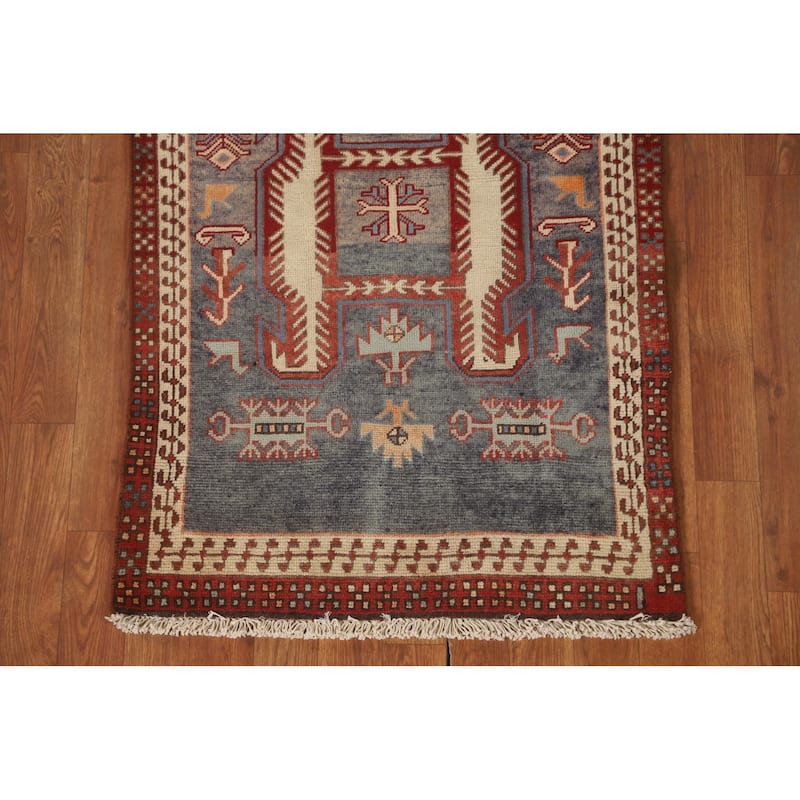 Tribal Ardebil Persian Vintage Runner Rug Handmade Wool Carpet - 2'5" x 9'6"
