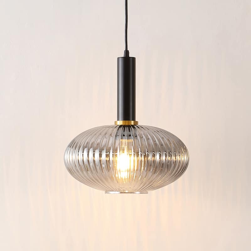 SAFAVIEH Nedelia 12-inch Pendant Light - 12 In. W x 12 In. D x 15-74 In. H - Smoke Grey/Black - 12Wx12Dx74H