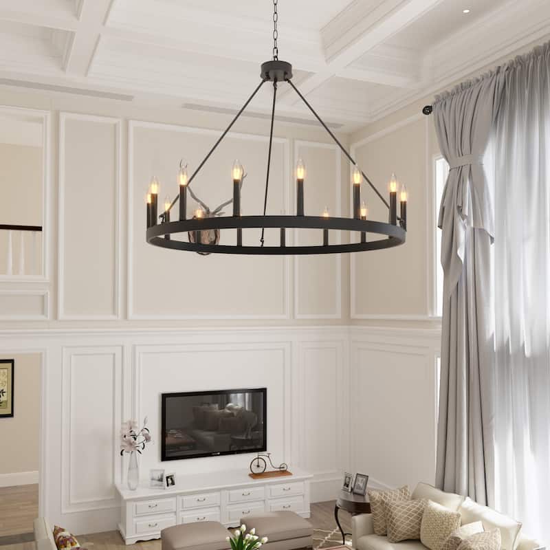 Acroma 15-light Farmhouse Large Wagon Wheel Candle Chandelier with UL Certified - D40'' * H130''