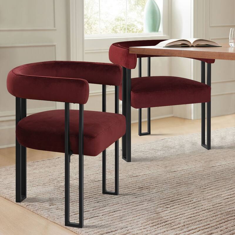 Modern Velvet Upholstered Dining Armchairs with Black Metal Legs (Set of 2/4/6) - Set of 2 - burgundy-2-piece