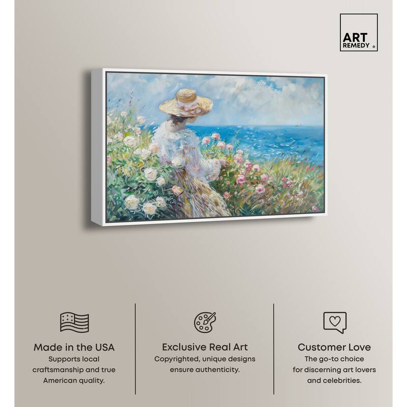 Art Remedy Gentle Sea Framed Impressionism 1 Piece Canvas Wall Art /Monet And Van Gogh Inspired Art