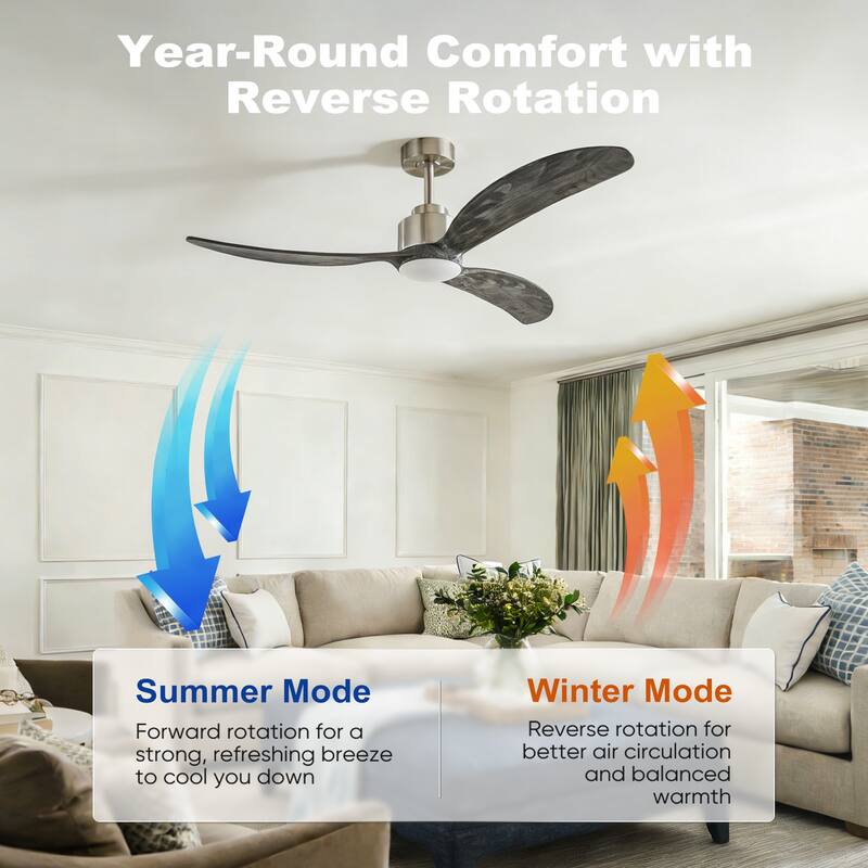 52"Ceiling Fan with LED Light Remote Control,Quiet DC Motor 6 Speed Levels,Adjust Height( 2 PCS Rod) Reversible Ceiling Fan
