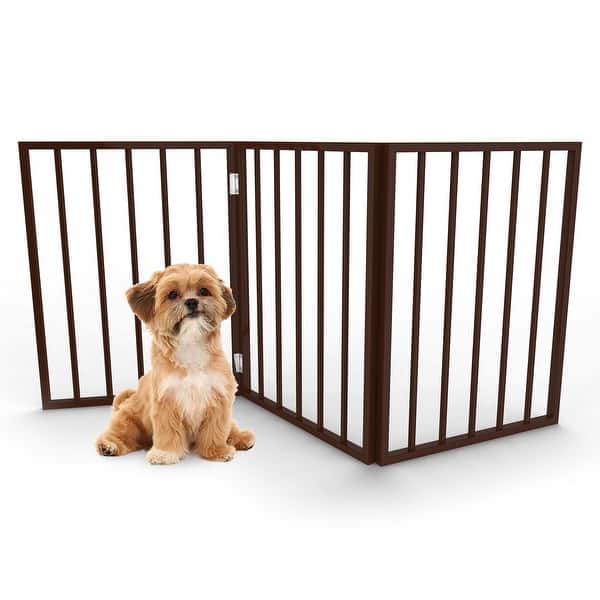 slide 2 of 26, 3-Panel Indoor Foldable Dog Gate - 54x24-Inch Wood Freestanding Pet Fence Brown