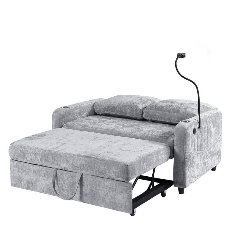 53.9" Modern Loveseat Pull-Out Sofa Bed With Adjustable Backrest