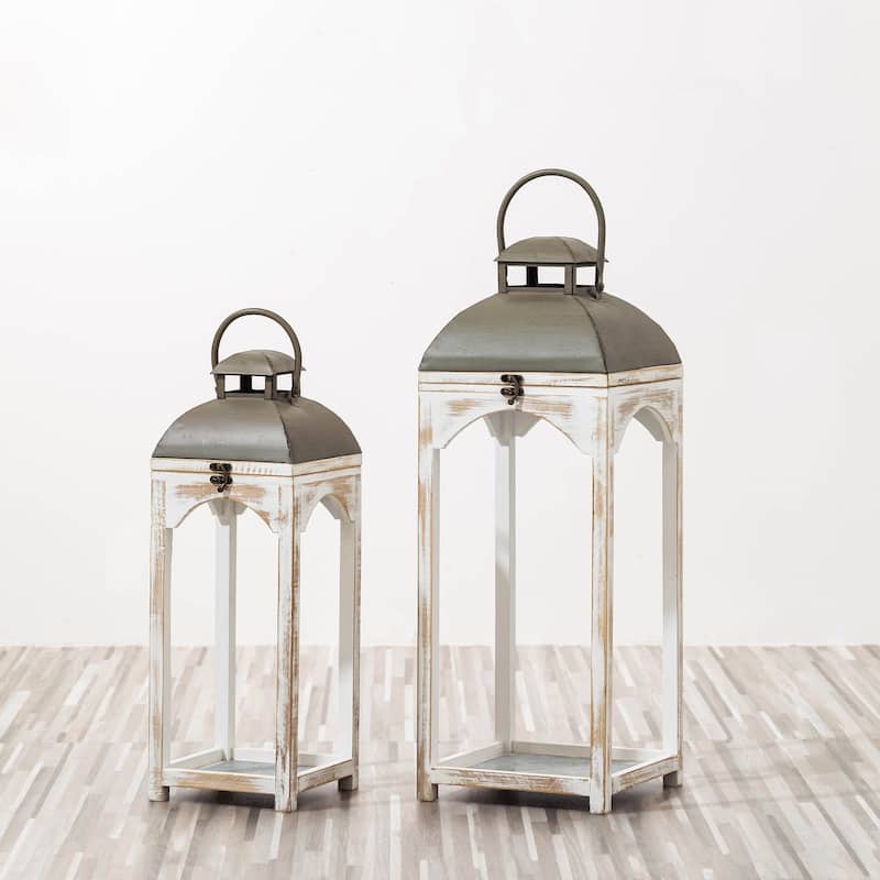 Glitzhome Set of 2 Farmhouse Church Style Hanging Candle Holders Wooden Lanterns Fall Wedding Decor