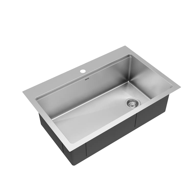 Karran Elite WST-26-PK1 Top Mount 33" Single Bowl Stainless Steel Workstation Kitchen Sink with Right Drain