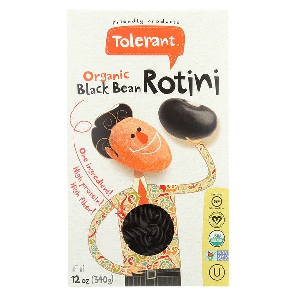 Tolerant Organic Pasta - Black Bean, Rotini - Case of 6 - 12 oz.