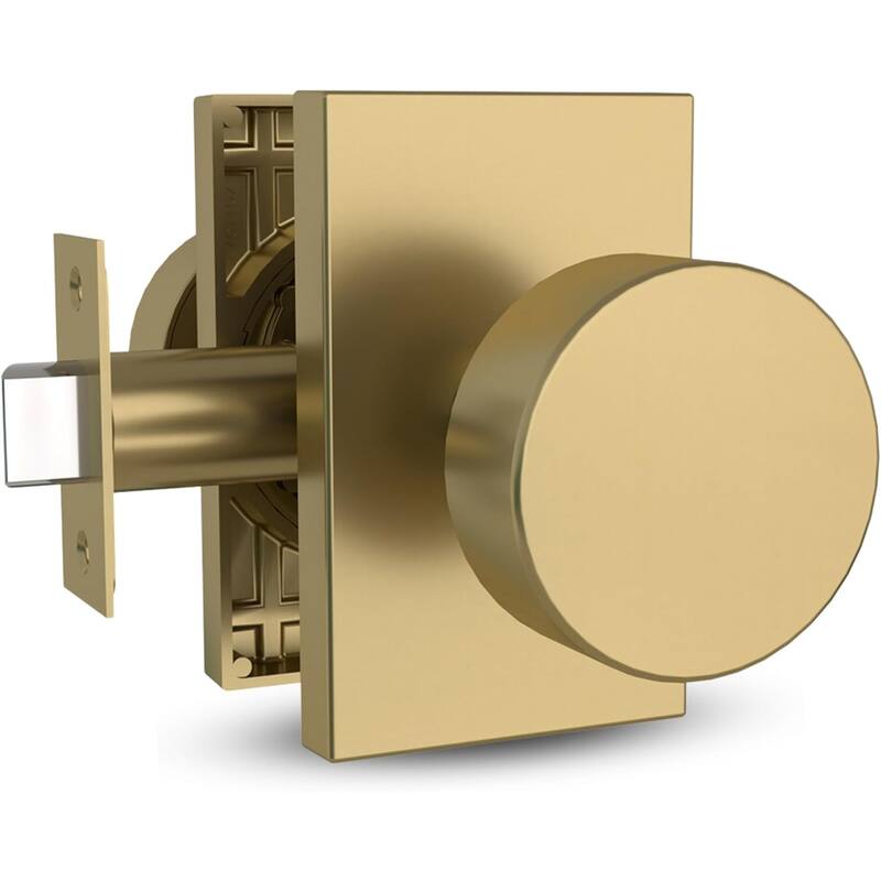 Modern Mega Handles LAURA Keyless Reversible Round Passage Door Knob for Hallway, Closet, Bathroom, Easy Install - Satin Brass