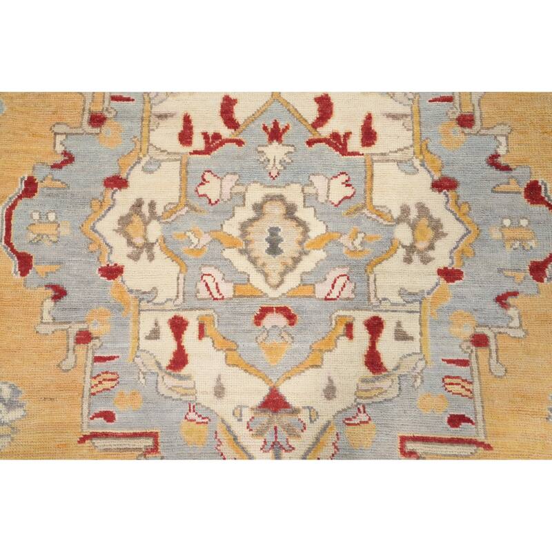 Hand Knotted Oriental 100% Wool Carpet Traditional Medallion Yellow & Gold Chobi-Peshawar Area Rug - 11' 10'' X 9' 0''