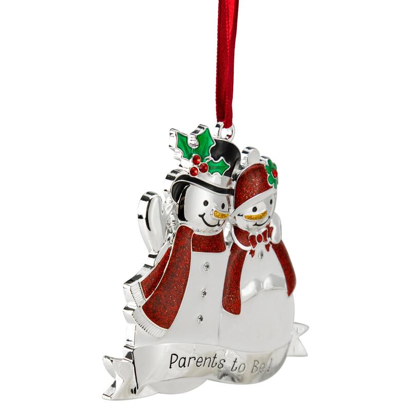 3.5" Silver-Plated SnowCouple Parents to Be Ornament European Crystals