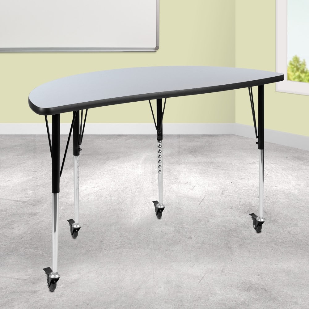 Mobile 47.5" Half Circle Wave Collaborative Adjustable Height Activity Table
