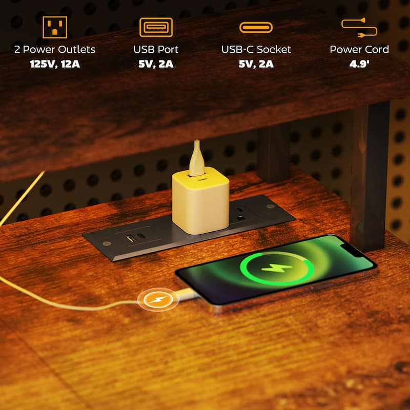 Particleboard and Steel Desk with RGB Lights Monitor Stand Shelves