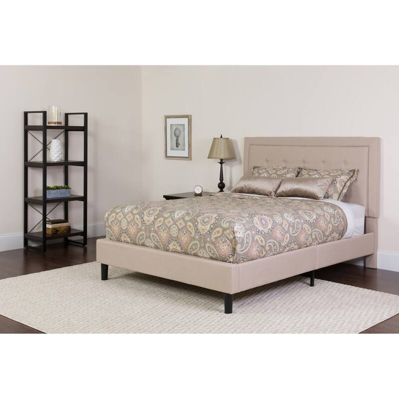 Panel Tufted Platform Bed and Memory Foam Pocket Spring Mattress - Beige - Full