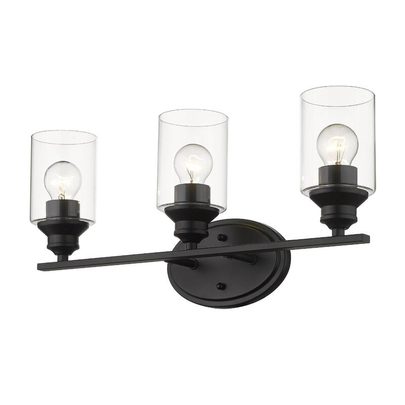 Matte Black 3-Light Vanity Wall Sconce with Clear Glass Shades Dimmable Fixture for Bathroom or Hallway