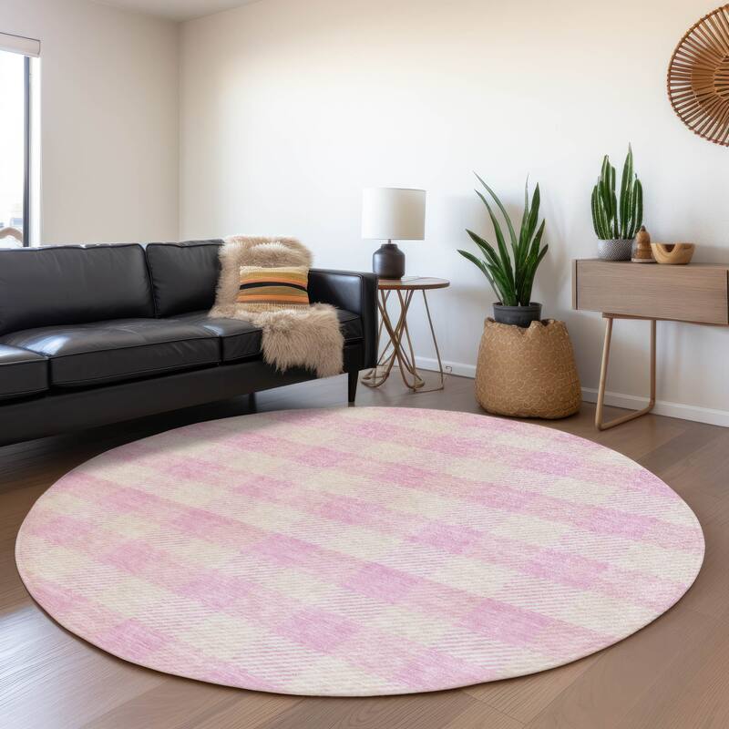 Premium Washable Super Soft Plaid Mayfield Rug - Pink - 8' x 8'