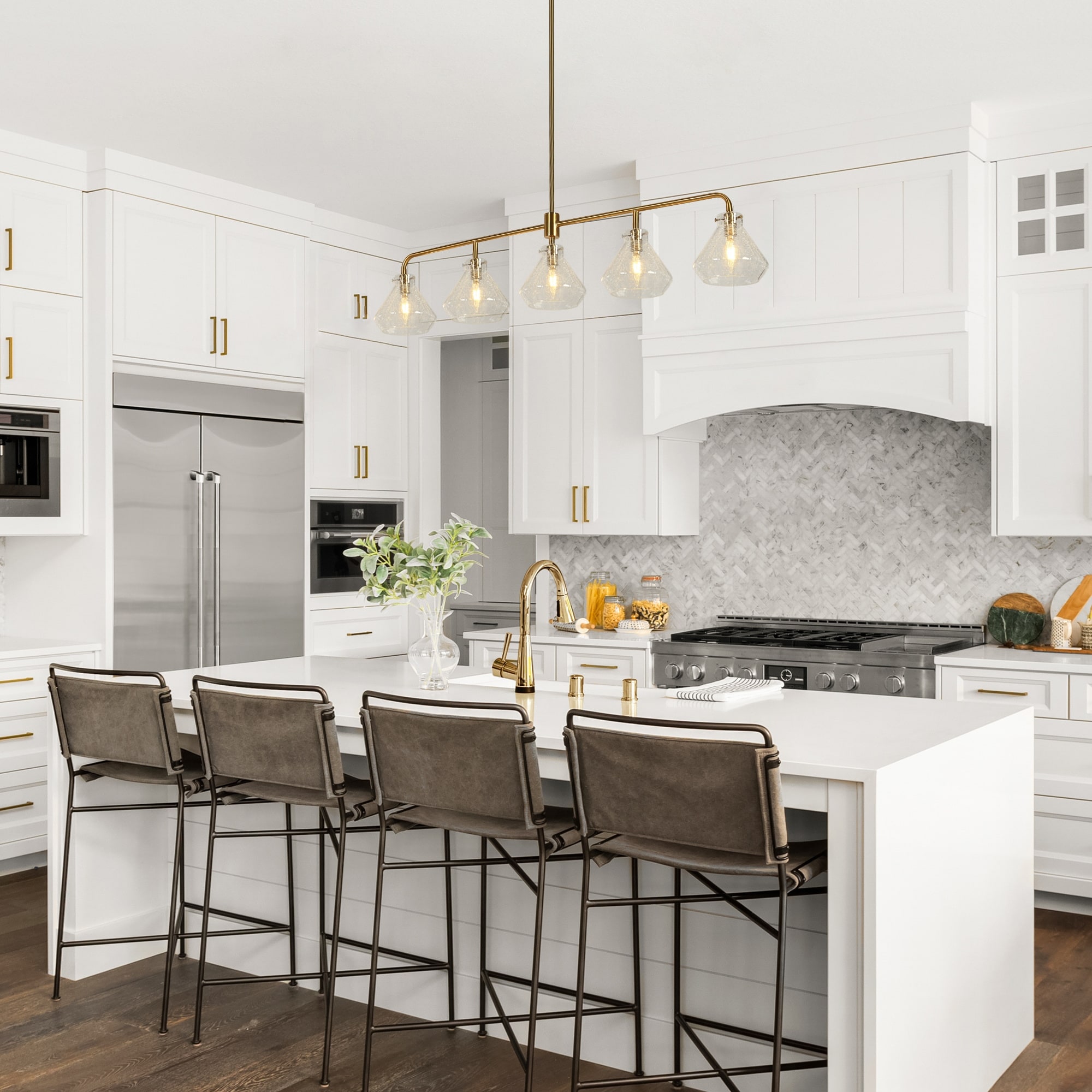 Modern Glam Gold Linear 43-inch Island Farmhouse Dining Chandelier