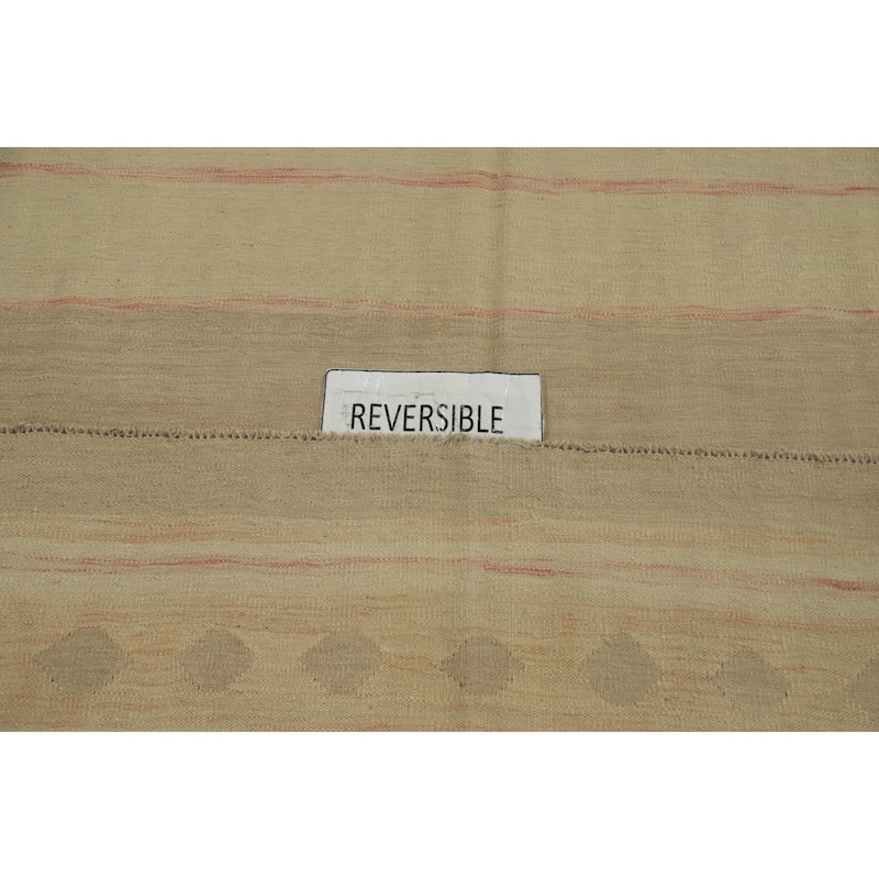 Hand Woven Oriental 100% Wool Carpet Southwestern Tribal Beige & Ivories Kilim Area Rug - 9' 10'' X 7' 10''