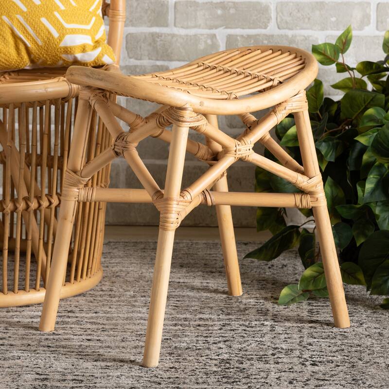 Elgon Modern Bohemian Natural Brown Rattan Footstool