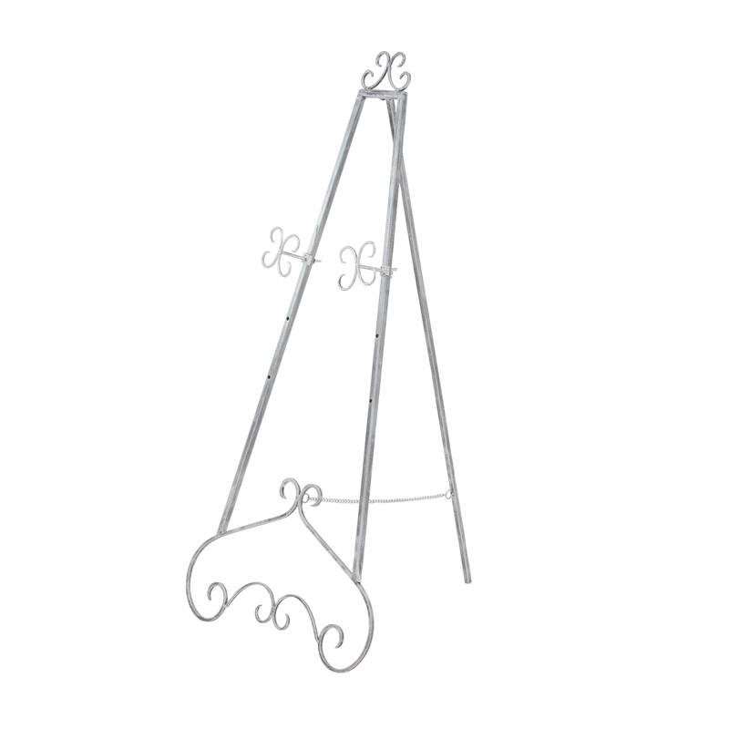 Gray Metal Large Adjustable 3 Tier Scroll Display Easel with Chain Support