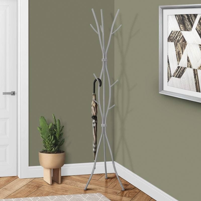 74-Inch Tall Freestanding Coat Rack with Metal Frame 11 Hooks Entryway Umbrella Stand - 74'' H X 18.5'' W X 18.5'' D