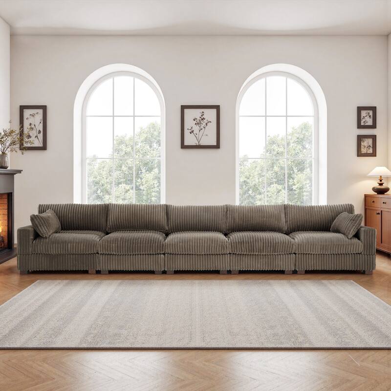 Plush Corduroy Upholstered Modular Sectional Sofa with Pillows