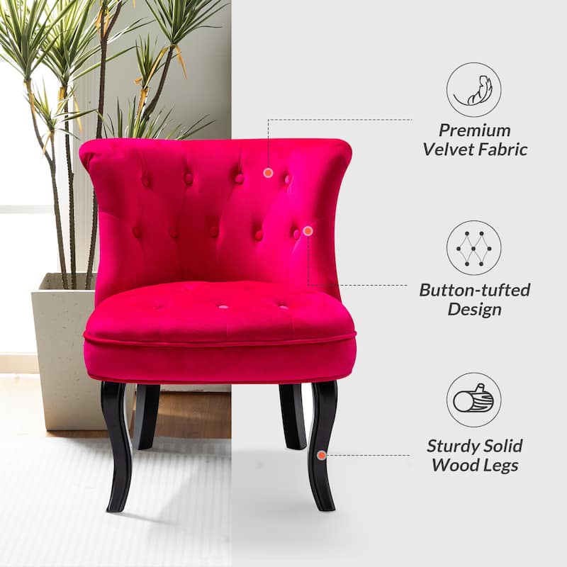 Paolino 25.1" Wide Traditional Velvet Button-tufted Back Stools with Wood Legs by HULALA HOME
