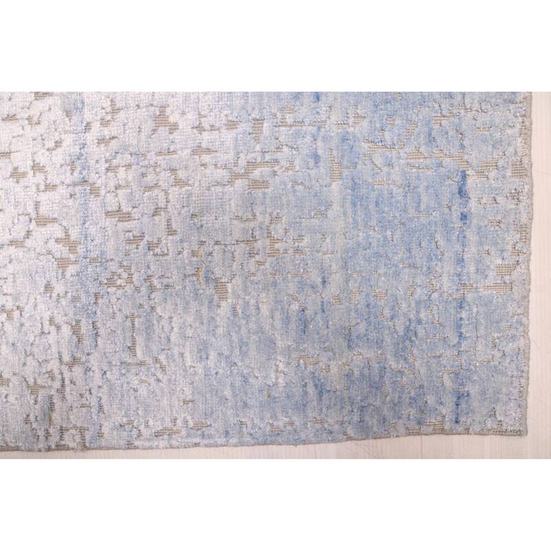 ECARPETGALLERY Hand-knotted Legacy Light Denim Blue Silk, Wool Rug - 2'6 x 8'11