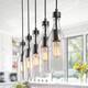 Modern Farmhouse 5-Light Linear Chandelier Rustic Wood Island Light for Dining Room