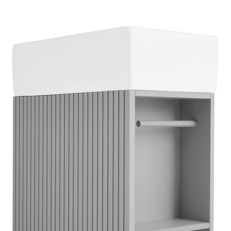 18.6" Vertical Stripe Door Cabinet Bathroom Vanity with Sink, Toilet Paper Holder and 2-tier Shelf - Available Left or Right