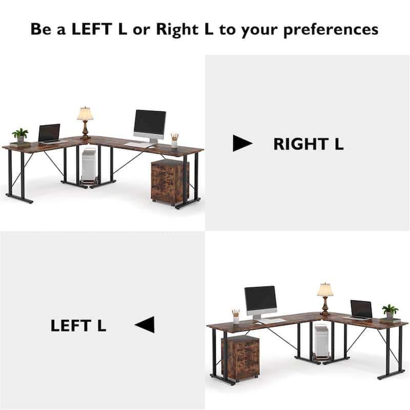 Large Executive Desk with File Cabinet, L Shaped Computer Desk Storage Cabinet