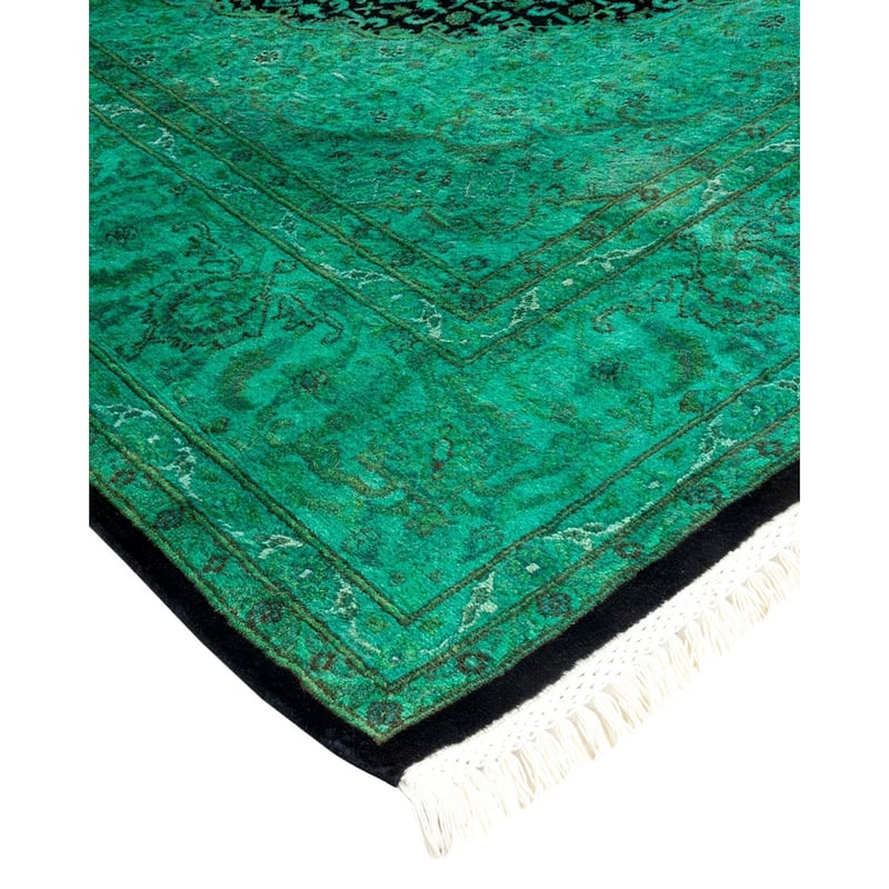 Overton Hand Knotted Wool Vintage Inspired Modern Contemporary Overdyed Green Area Rug - 6' 2" x 9' 4"