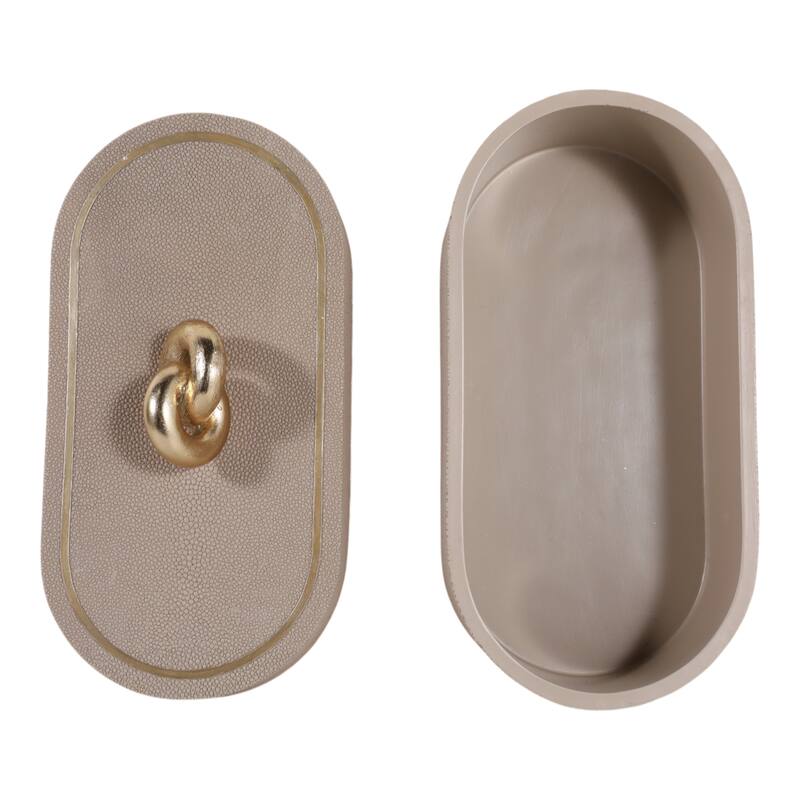 Oval Shape Decorative Box with Textured Finish - Multi-Purpose Decorative Storage and Organizer - 14", Tan - 14" x 7" x 8.25"