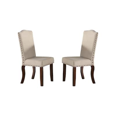 Upholstered Cream Cushion Dinner Chairs, Cherry Brown(Set of 2)