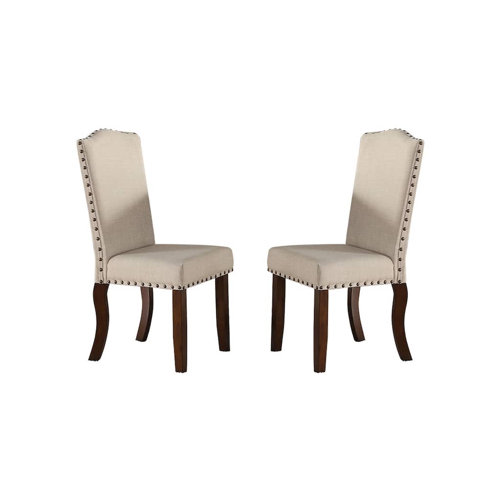 Upholstered Cream Cushion Dinner Chairs, Cherry Brown(Set of 2)