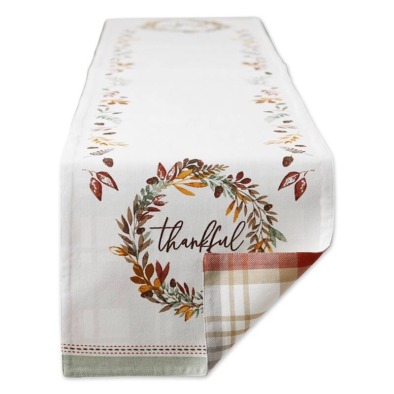 DII Thankful Autumn Wreath Reversible Embellished Table Runner
