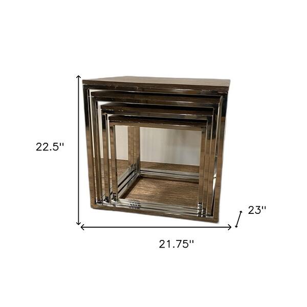 Nesting Table Base Natural Brown Solid Wood Rectangular Nesting Tables with Silver ...