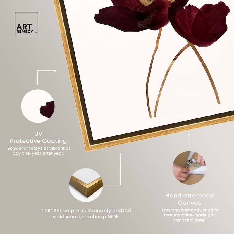 Art Remedy Wine Flowers Framed Floral Fine 1 Piece Canvas Wall Art