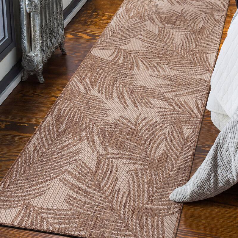 World Rug Gallery Contemporary Distressed Leaves Textured Flat Weave Indoor/Outdoor Area Rug