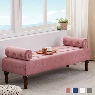 HUIMO Velvet Bedroom Bench Pink/ Beige/ Blue/ Gray Upholstered Ottoman Bench with Button-Tufted 60.2".
