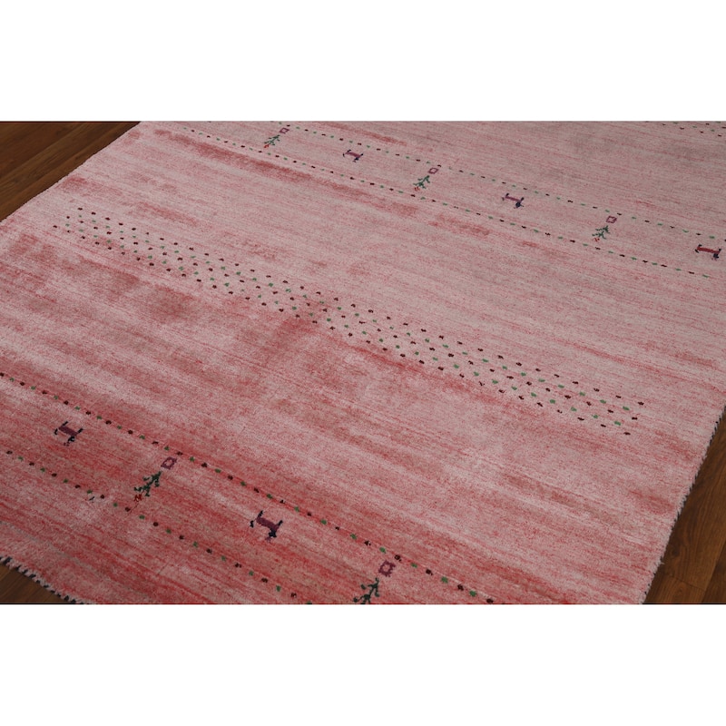 Tribal Pink Gabbeh Indian Area Rug Handmade Wool Carpet - 5'1" x 7'10"