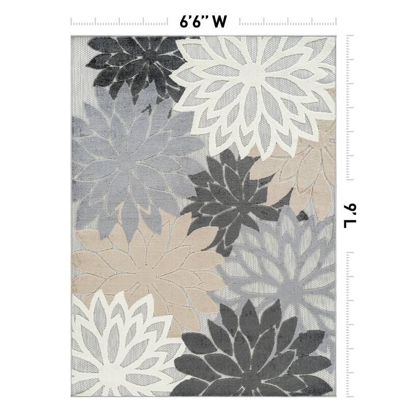 World Rug Gallery Indoor/Outdoor High-Low Textured Area Rug, Floral Easy-Clean Patio Rug