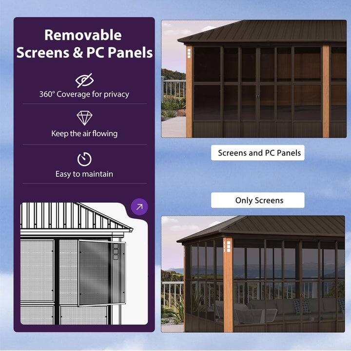 PURPLE LEAF Bronze Sunroom Double Top Outdoor All-Weather Screen House Patio Hardtop Gazebo