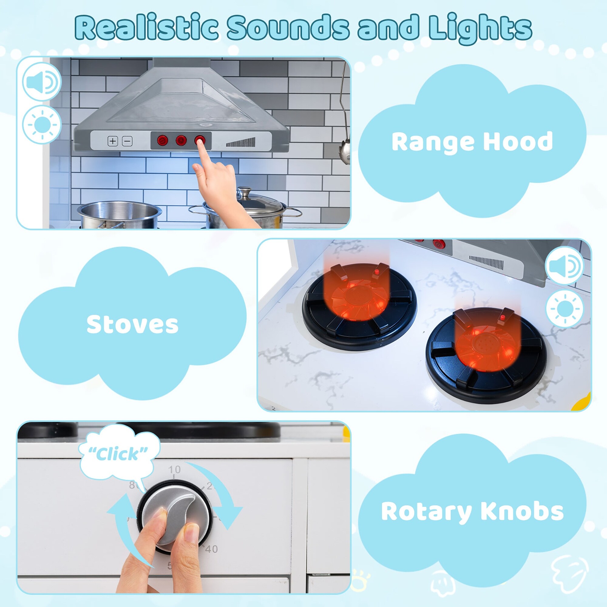 Gymax Wooden Kitchen Playset w/ Lights Sounds Interactive
