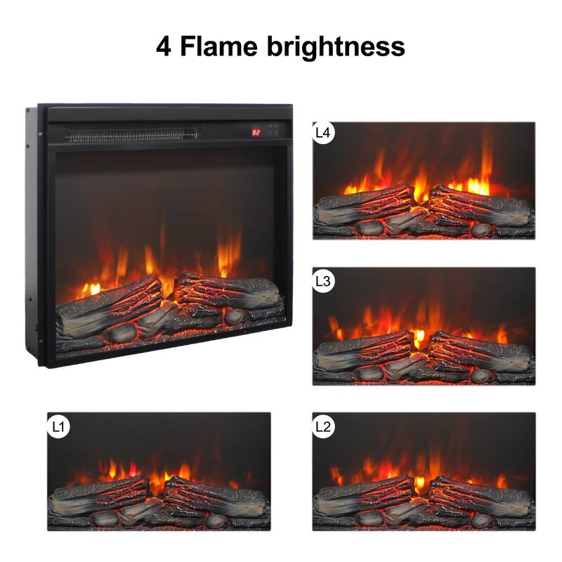 23 inch electric fireplace insert, ultra thin heater with log set & realistic flame, remote control with timer