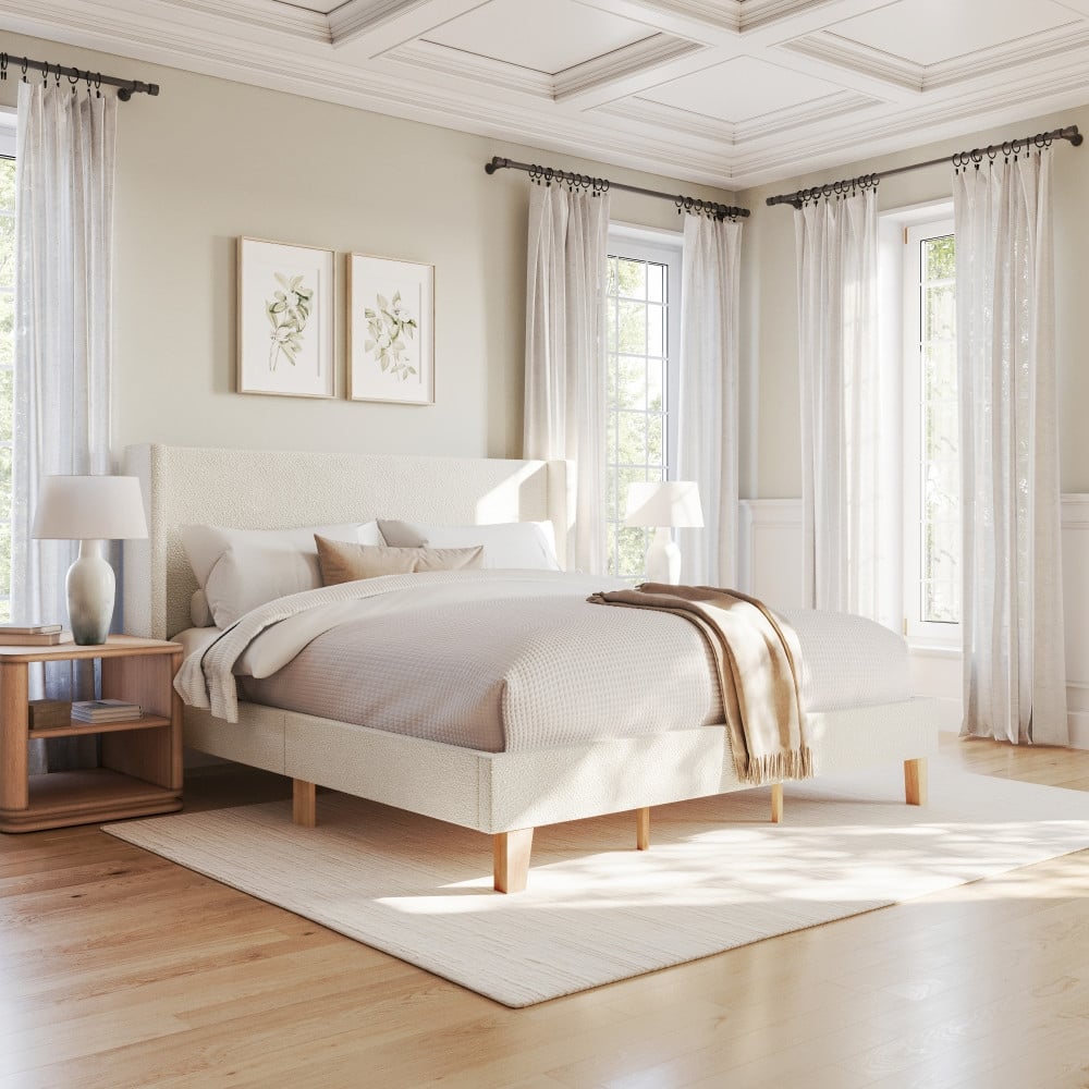 Martha Stewart Upholstered Platform Bed with Wingback Headboard