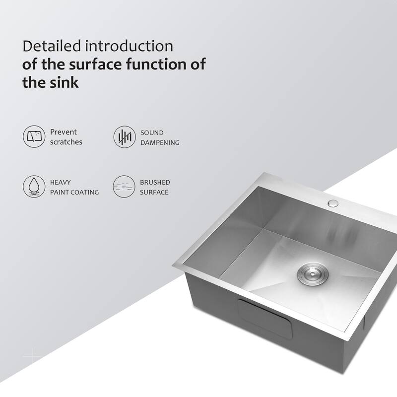 Kitchen Sink Drop In 16 Gauge Stainless Steel 25" Single Bowl Topmount Kitchen Sink Basin